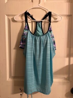 Light Blue Women's Tank Top with Patterned Straps